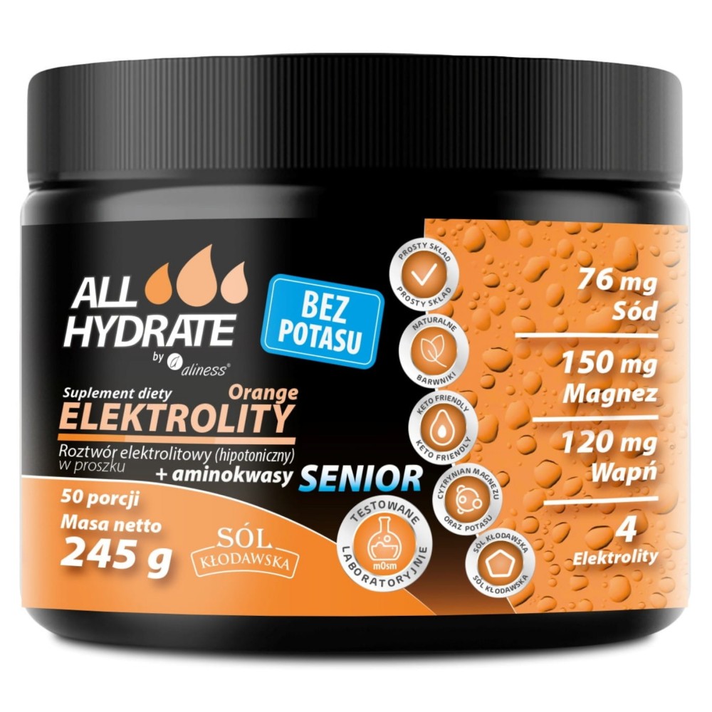 ALLHydrate - Elektrolity Senior BEZ POTASU Orange - 245g