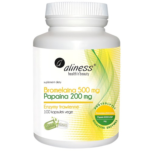 Aliness - Bromelaina 500mg, Papaina 200 mg - 100 vege kapsułek