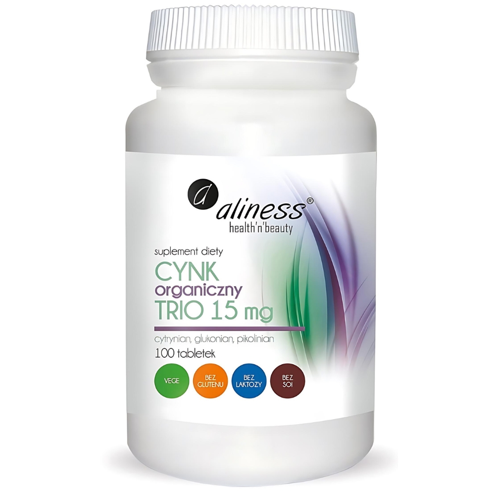 Aliness - Cynk organiczny TRIO 15 mg - 100 tabletek