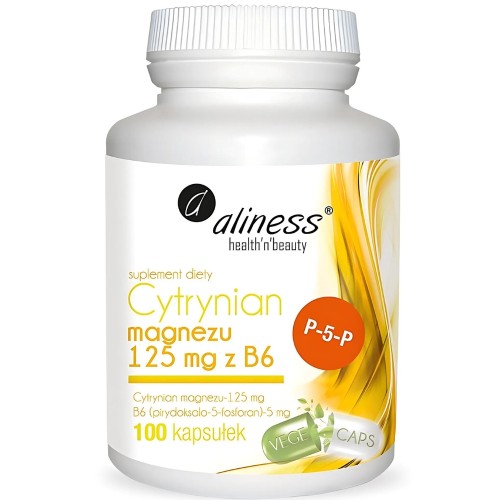 Aliness - Cytrynian Magnezu 125 mg z B6 (P-5-P) - 100 kapsułek