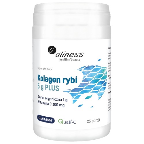 Aliness - Kolagen rybi 5 g PLUS siarka OptiMSM - 25 porcji