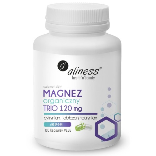 Aliness - Magnez organiczny TRIO 120 mg z B6 (P-5-P) - 100 kapsułek