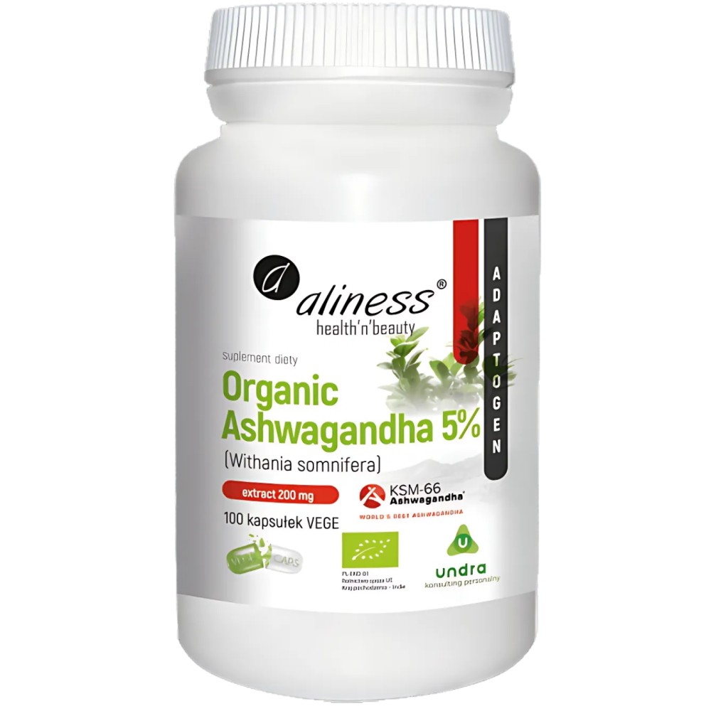 Aliness - Organic Ashwagandha 5% KSM-66 - 100 kapsułek