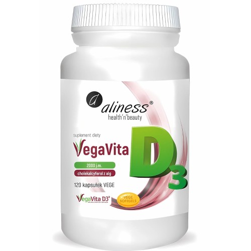 Aliness - Naturalna witamina D3 z alg VEGAN 2000 j.m. - 120 vege kapsułek