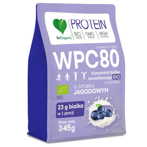 BeOrganic - Białko serwatkowe WPC 80 - Jagoda BIO - 345 g