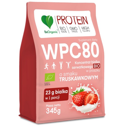 BeOrganic - Białko serwatkowe WPC 80 - Truskawka BIO - 345 g
