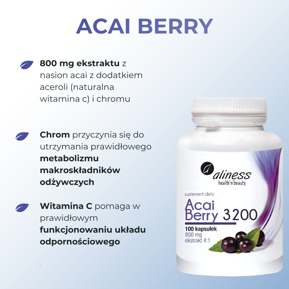 Aliness Acai Berry 3200 z acerolą i chromem - 100 kapsułek