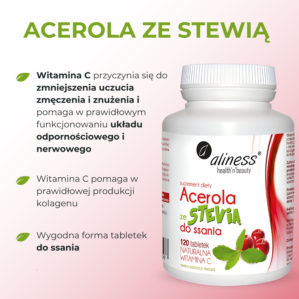 Aliness Acerola ze Stevią do ssania - 120 tabletek