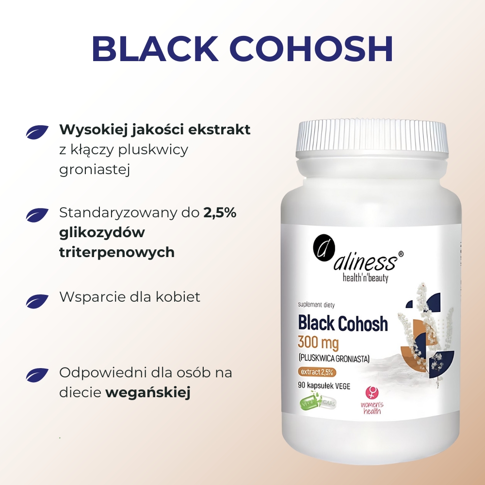 Aliness Black Cohosh 300 mg (Pluskawica groniasta) - 90 kapsułek