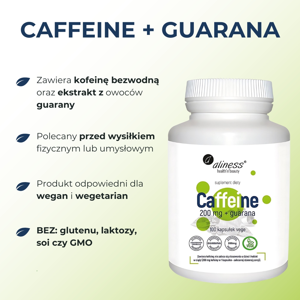 Aliness Caffeine 200 mg + Guarana - 100 kapsułek