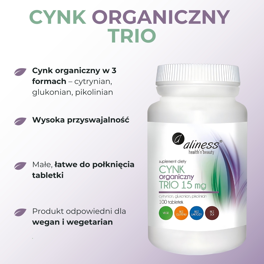 Aliness Cynk organiczny TRIO 15 mg - 100 tabletek