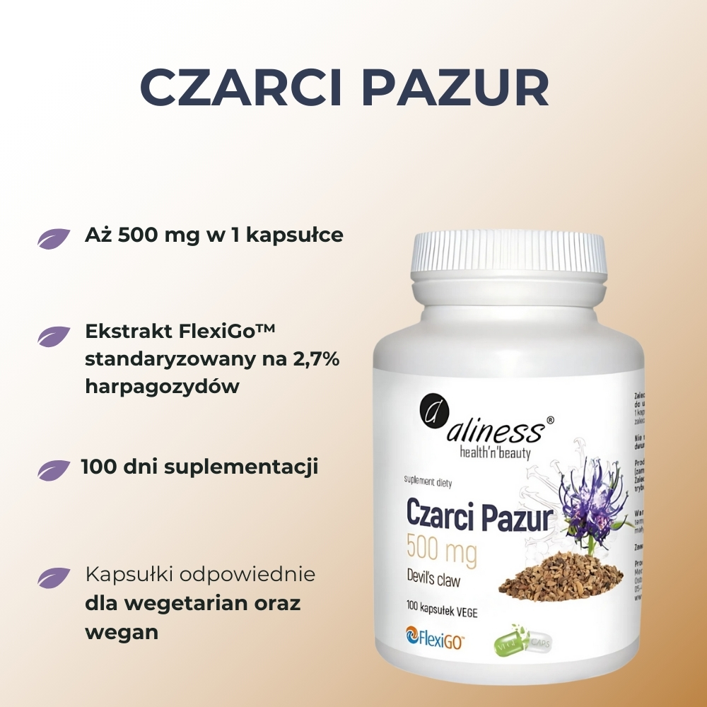 Aliness Czarci Pazur (Devil’s Claw) 500 mg - 100 kapsułek