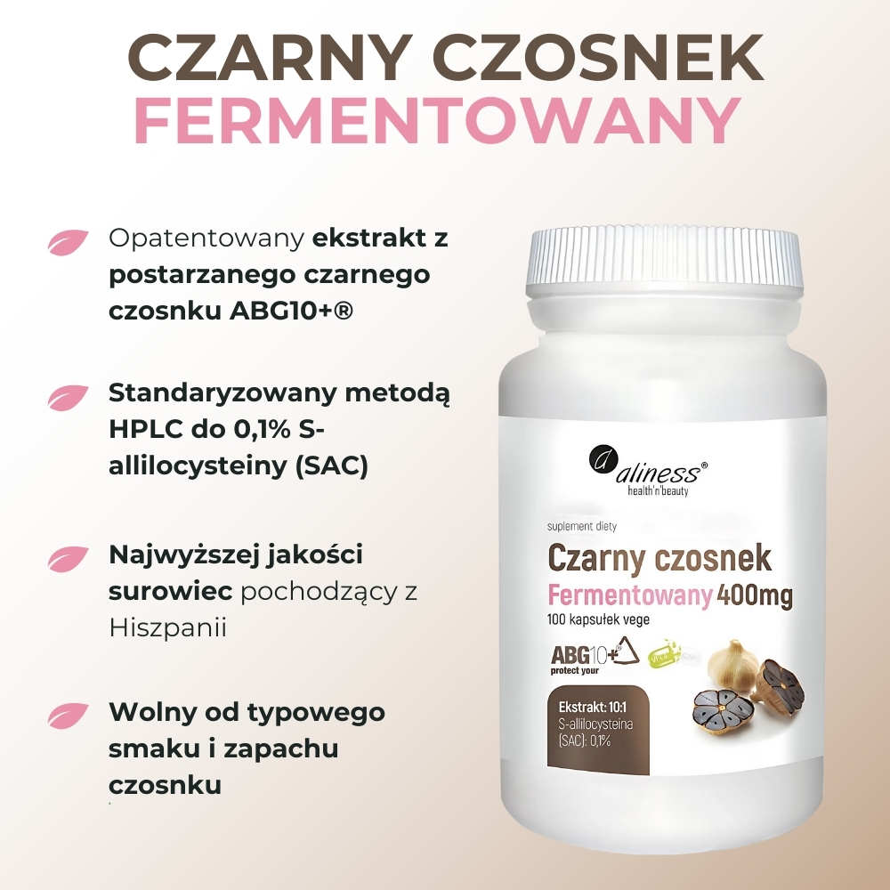 Aliness Czarny Czosnek Fermentowany ABG10+ 400 mg - 100 kapsułek