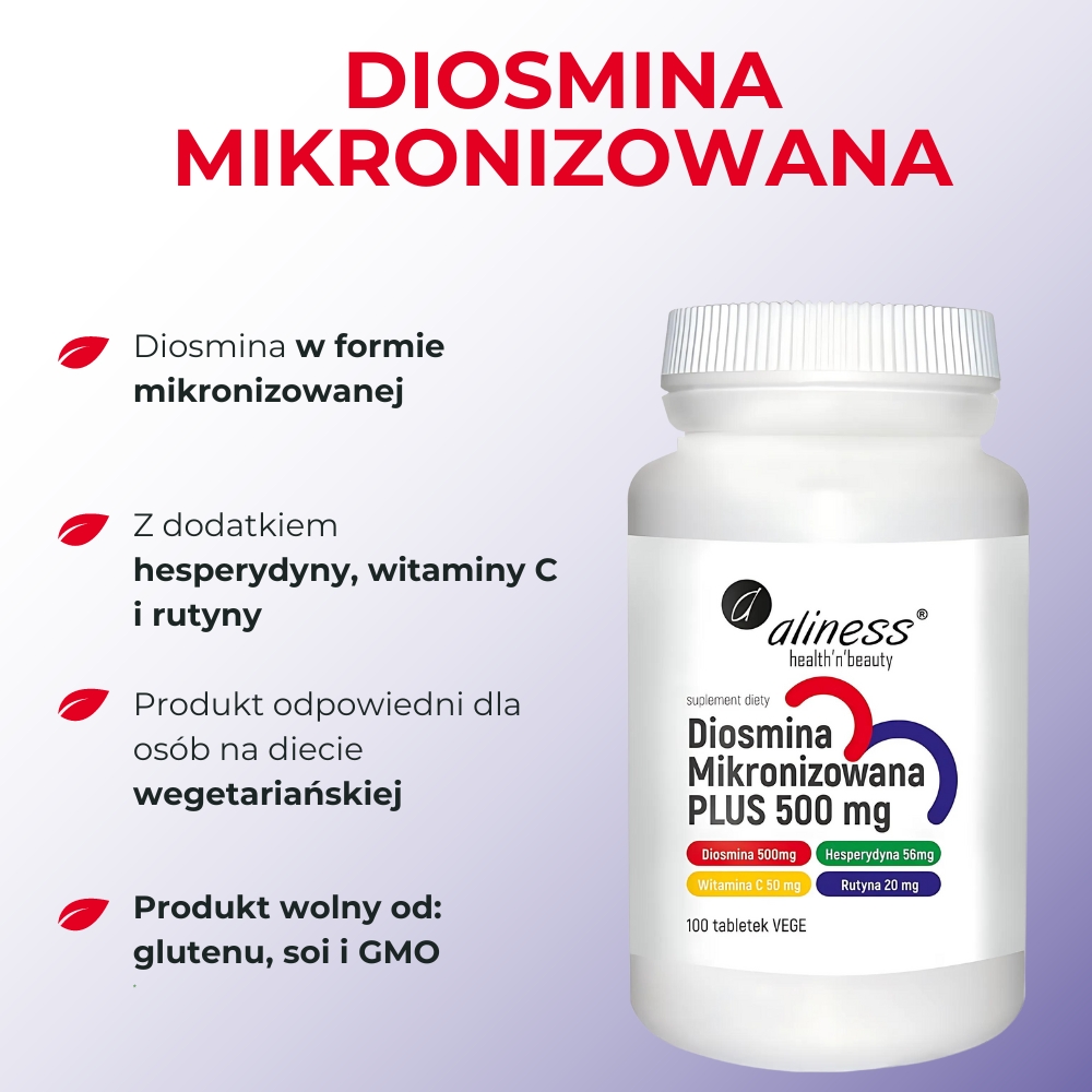 Aliness Diosmina mikronizowana PLUS 500 mg - 100 tabletek