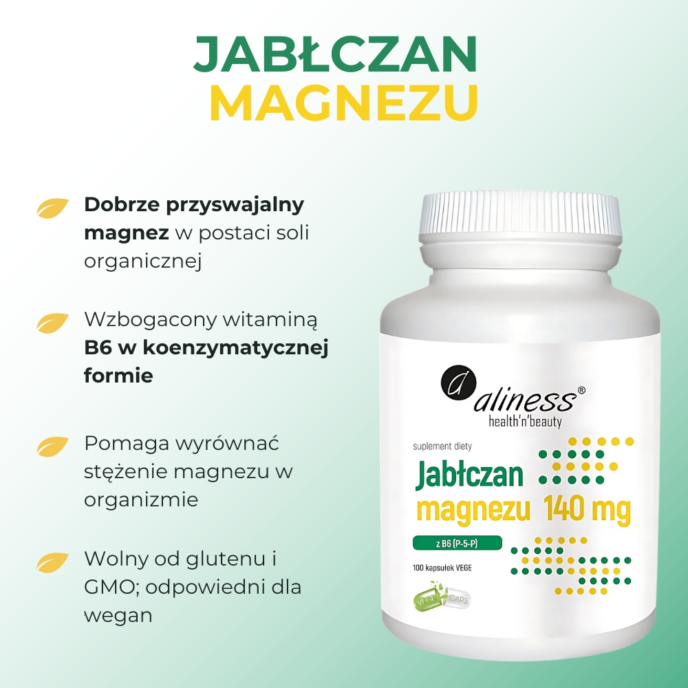 Aliness Jabłczan magnezu 140 mg z B6 (P-5-P) - 100 kapsułek