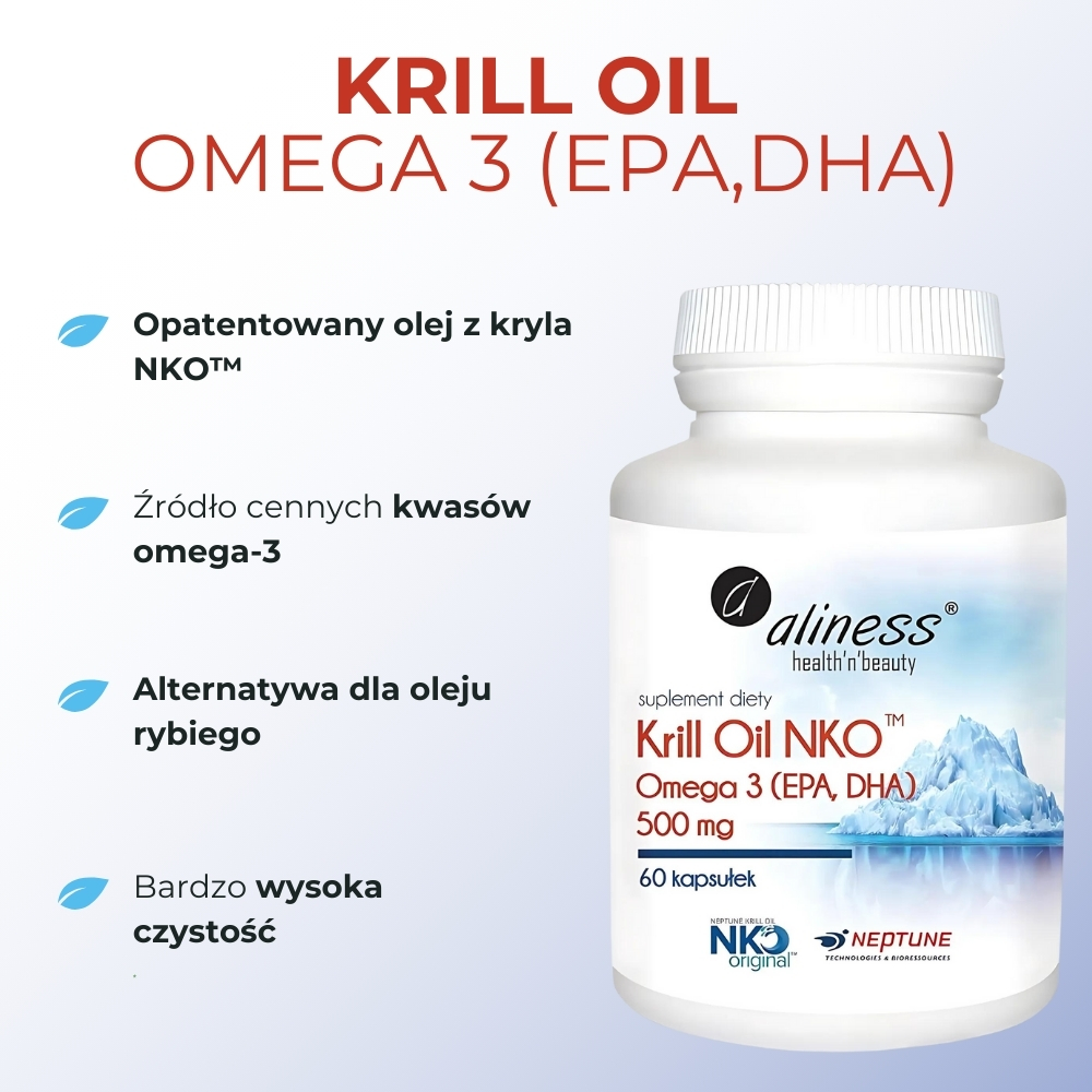 Aliness Krill Oil NKO Omega 3 z Astaksantyną 500 mg - 60 kapsułek