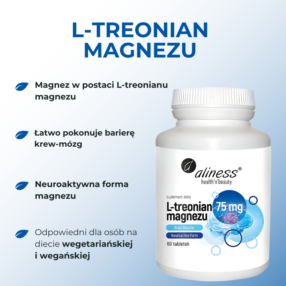 Aliness L-treonian magnezu Brain Booster 75 mg - 60 tabletek