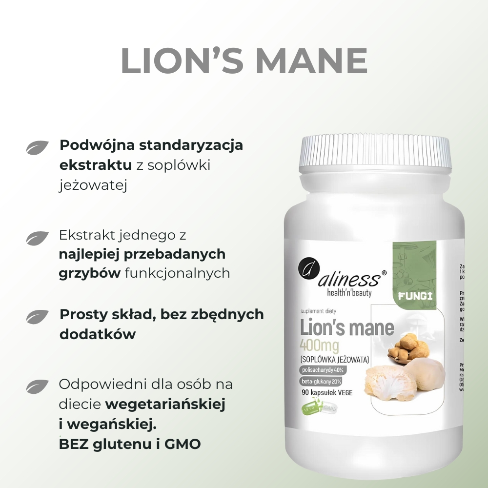 Aliness Lion’s Mane ekstrakt 40/20 400 mg - 90 kapsułek