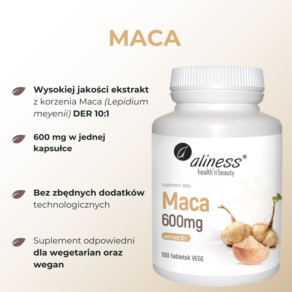 Aliness Maca ekstrakt 10:1 600 mg - 100 tabletek vege