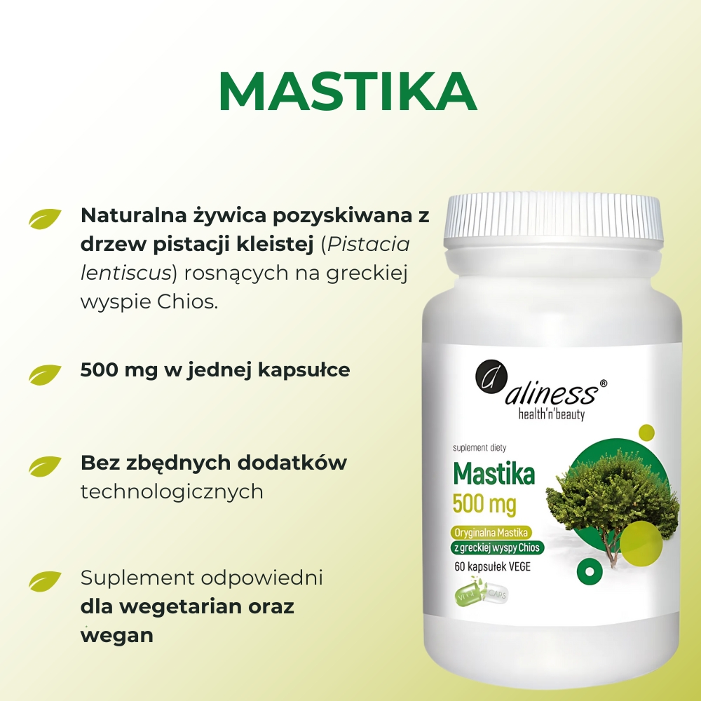 Aliness Mastika, sproszkowana żywica Pistacia lentiscus 500 mg - 60 vege kapsułek