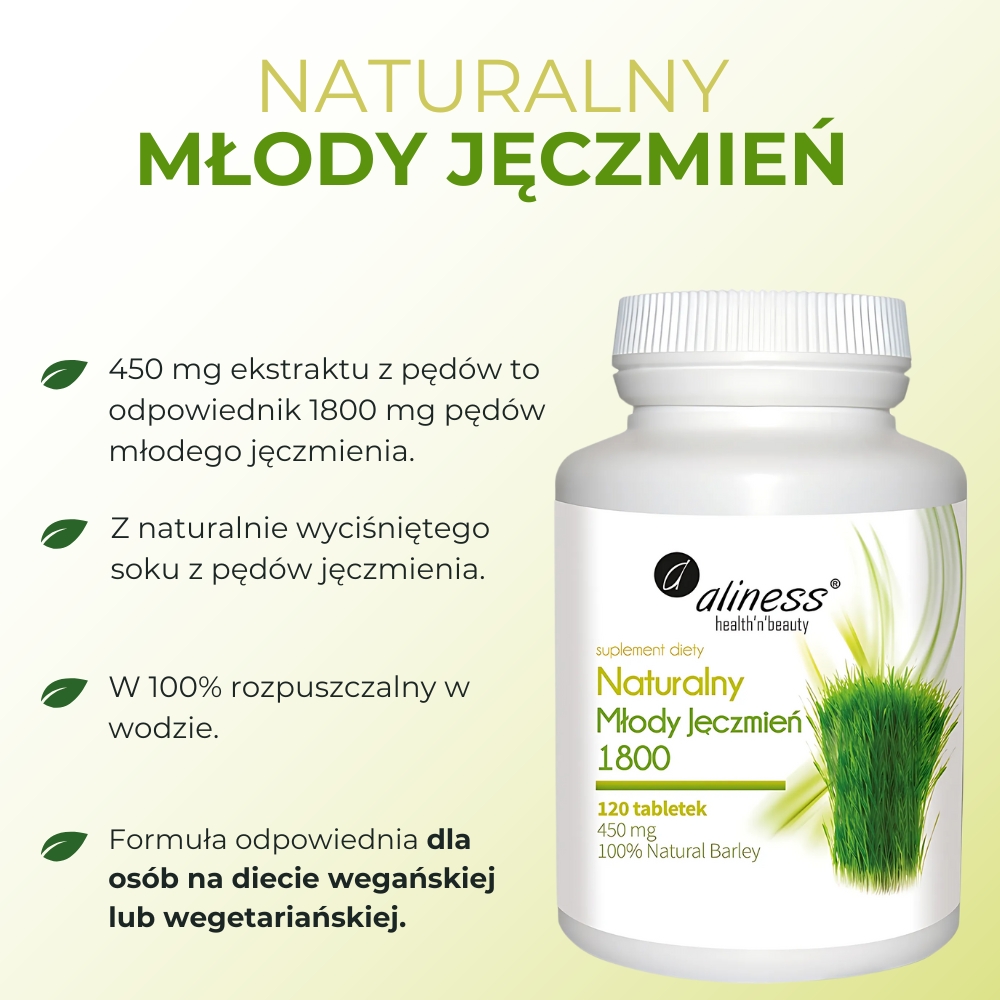 Aliness - Naturalny Młody Jęczmień 1800 - 120 tabletek