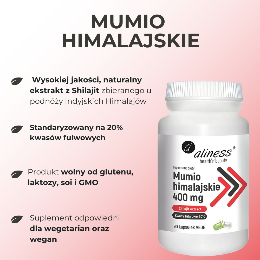 Aliness Mumio himalajskie Shilajit extract 400mg - 90 kapsułek