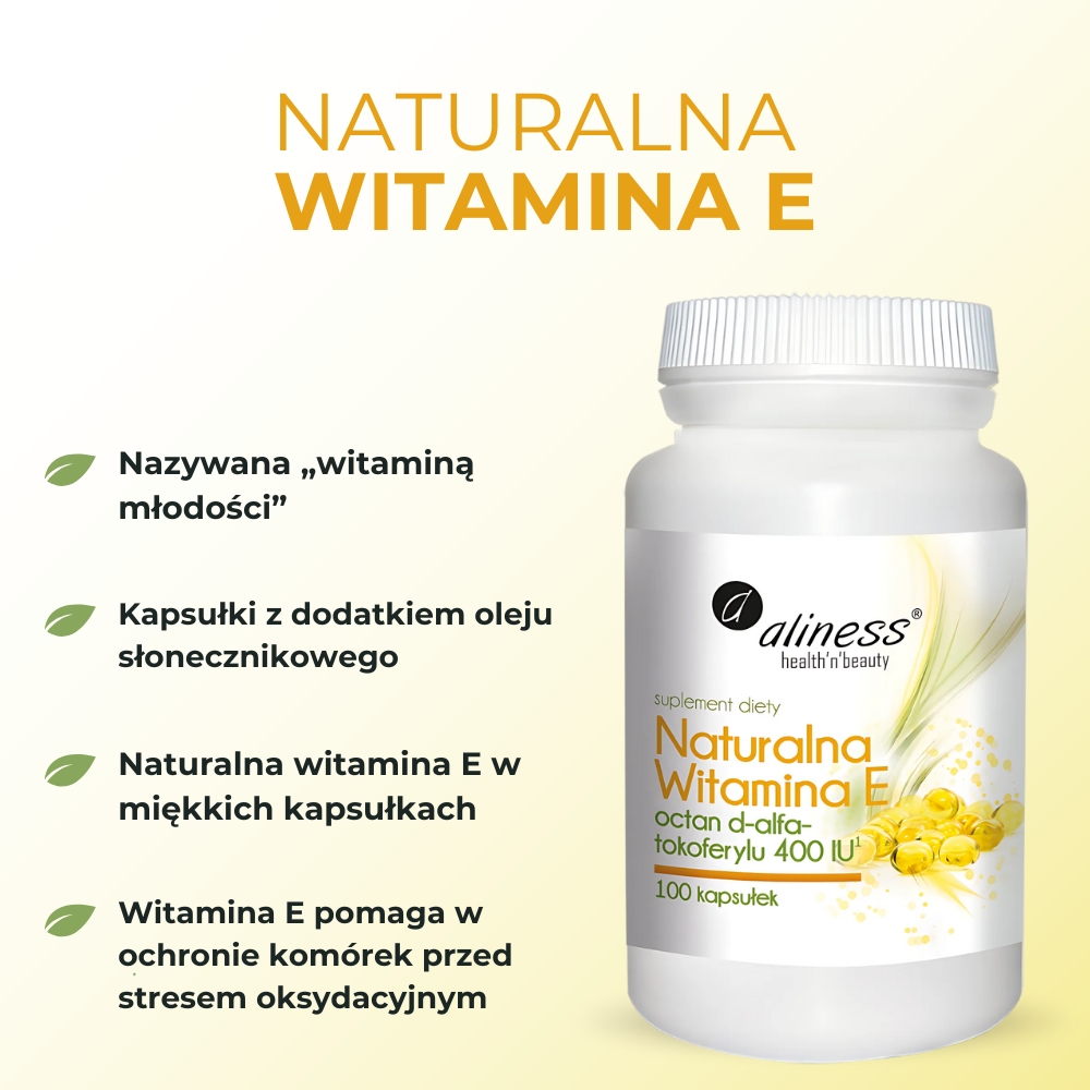 Aliness - Naturalna Witamina E 400IU - 100 kapsułek