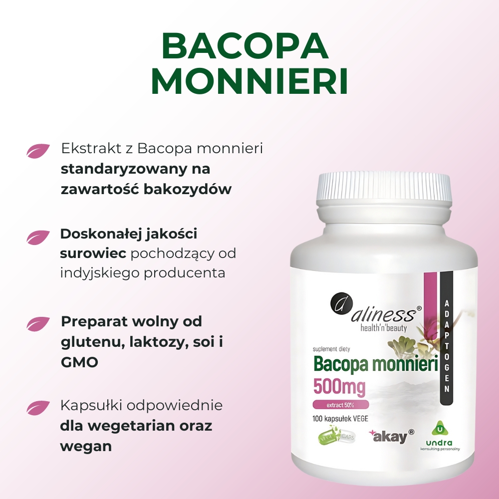 Aliness Bacopa monnieri extract 50% 500 mg - 100 kapsułek