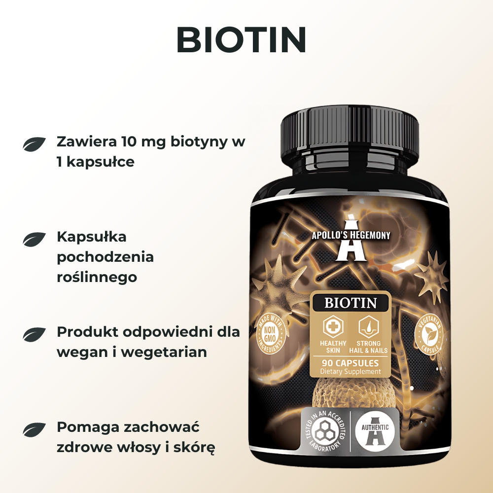 Apollo's Hegemony Biotin - suplement diety w kapsułkach, 90 sztuk, dla zdrowych włosów, skóry i paznokci