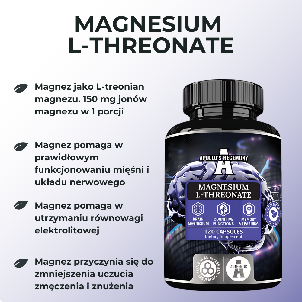 Apollo's Hegemony Magnesium L-Threonate - unikalna forma magnezu wspierająca funkcjonowanie mózgu. 